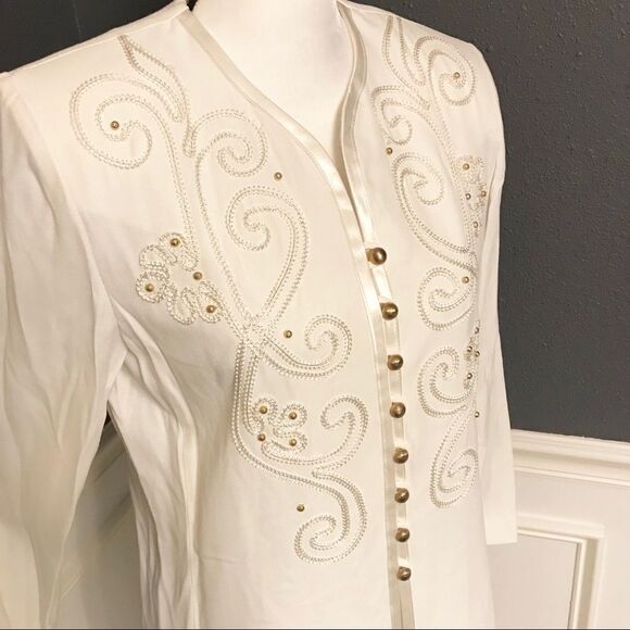 R & M Richards Embroidered Gold Button Down Tunic - Picture 2 of 3